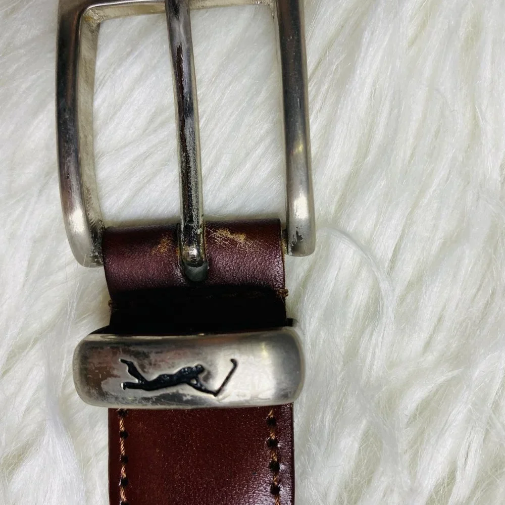 PGA Mens Braided Leather Belt‎ Silver Buckle Closure Size 36